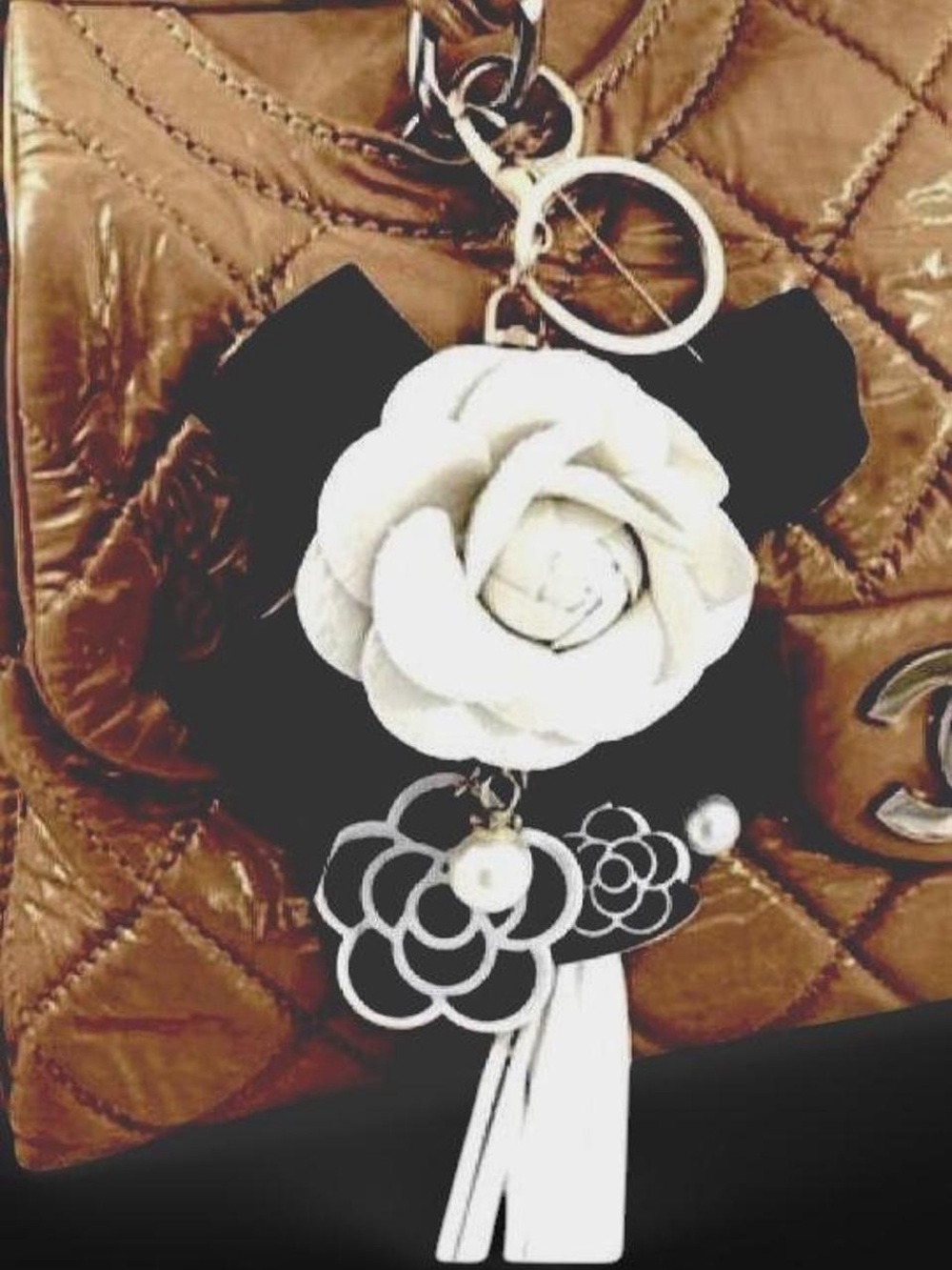 Lux Ivory Leather Camilia Bag Charm New in Box